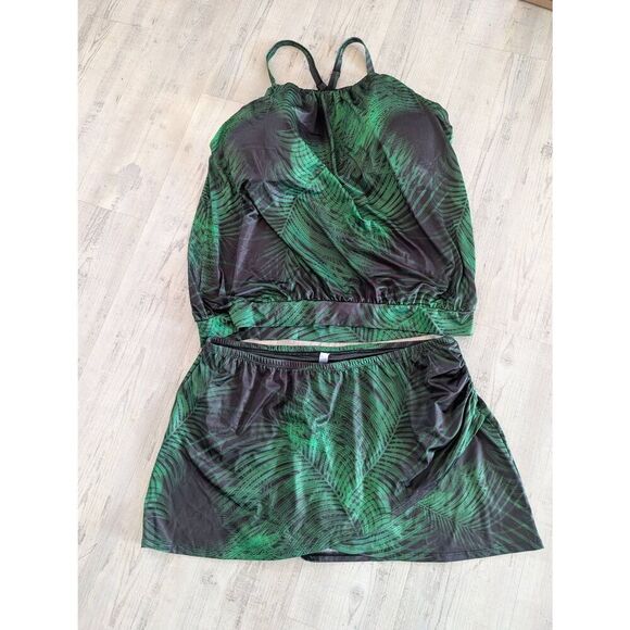 Cacique Swim Separates Palm Print Bikini Set women's size 20 green skirt suit - Picture 1 of 8